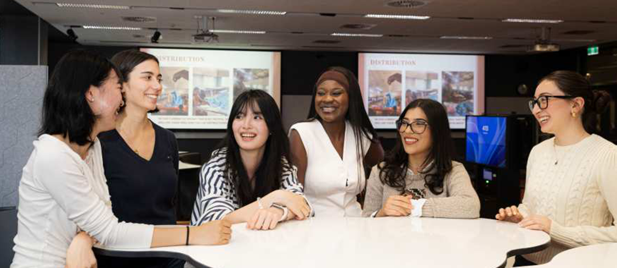 Medical Science students Hyewon Chang, Olivia Jacobs, Hanxiang (Sylvia) Zhao, Misozi Olivie Lubusha, Kaitlin Spanoudakis and Isabella Carbone turned a group assignment into a real-world intervention tackling period poverty in Zambia. Photo credit: University of Sydney/Stefanie Zingsheim
