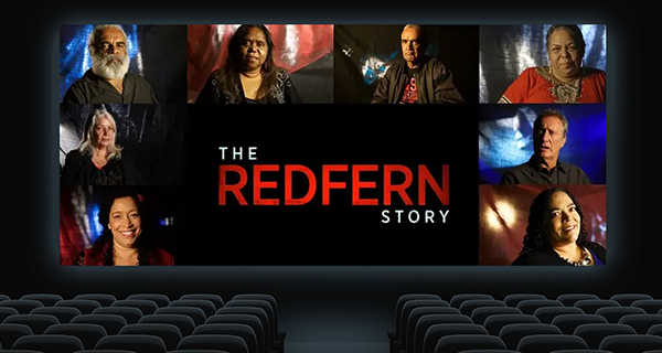 A cinema with The Redfern Story on screen