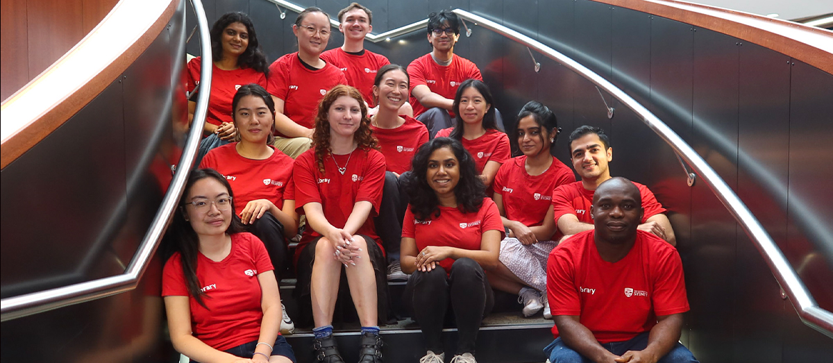 Peer Learning Advisors on the Belinda Hutchison Building staircase