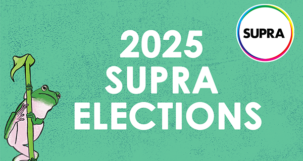 SUPRA logo and a frog next to '2025 SUPRA Elections' text.