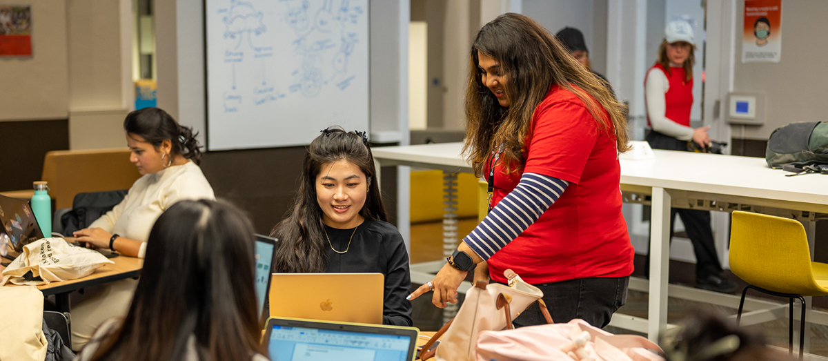 Students at a study session in the library