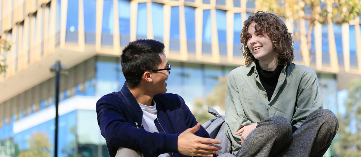 Students chatting at the Susan Wakil Health Building