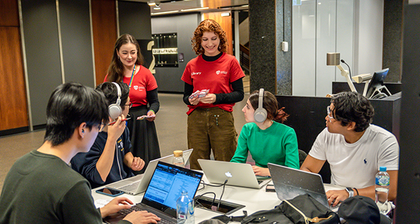Students at the library