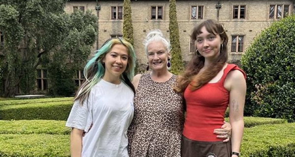 Mary Smoker with scholarship recipients, Daisy Grady and Kyra Dunning.