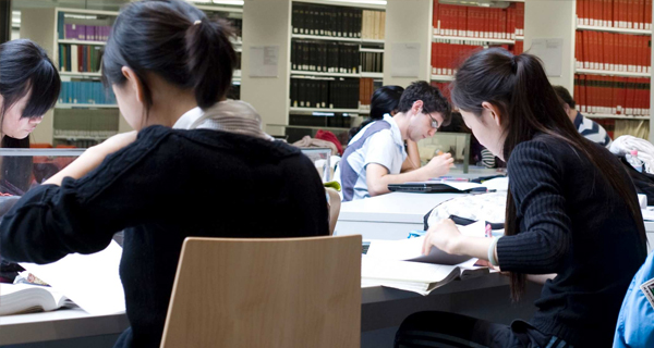 Students studying in the library