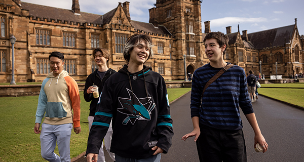 Students walking in front of the quad