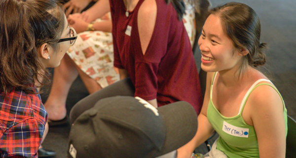 Students chatting in a group setting