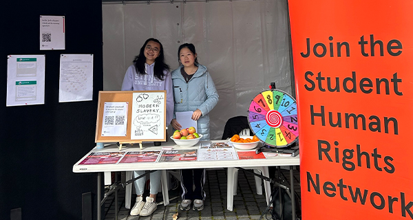 Students at the Welcome stall for Anti-Slavery