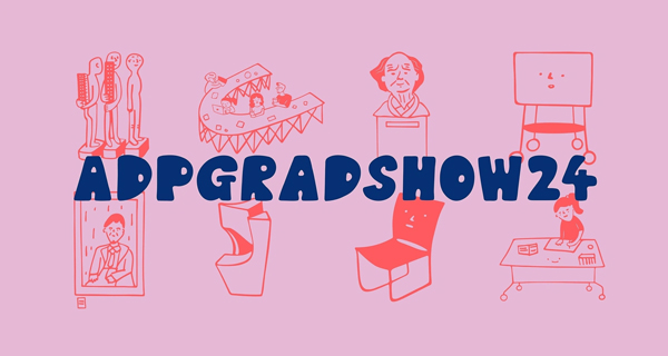 graphic artwork with the text ''ADP GRADSHOW 24'' on a pink background