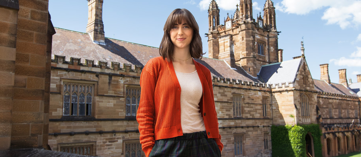 Maeve in front of The Quad